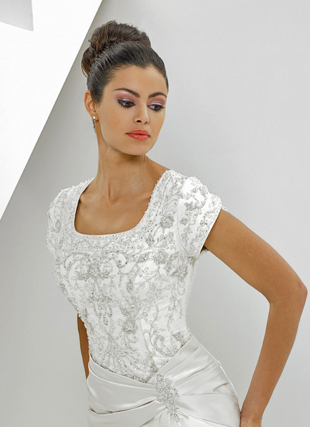 Orifashion HandmadeModest Embroidered Bridal Gown with Short Sle